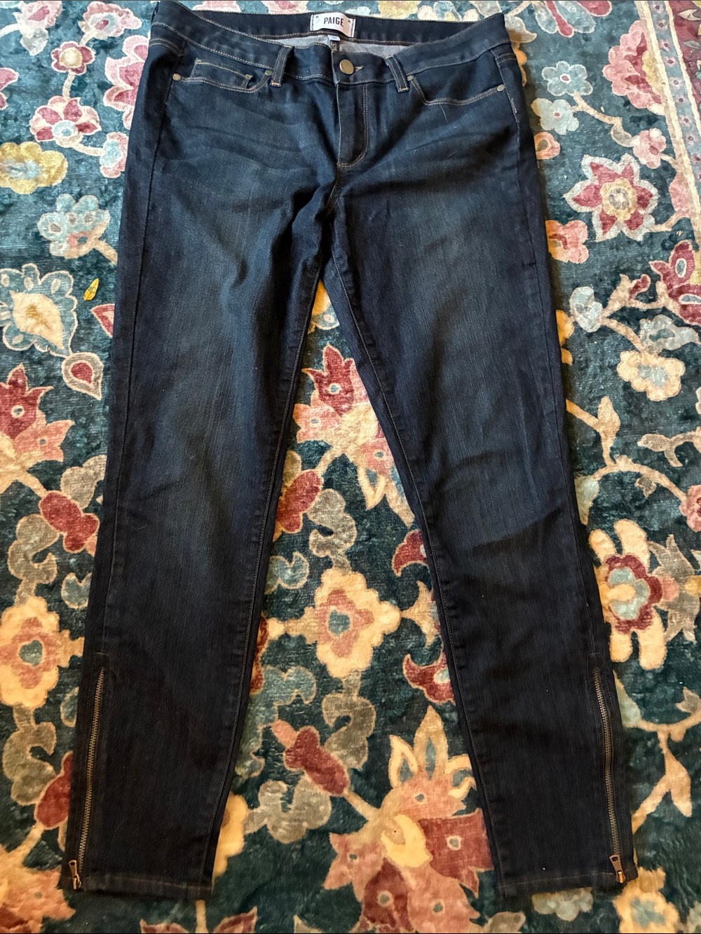PAIGE Dark Indigo Skinny Jeans with Ankle Zips 32